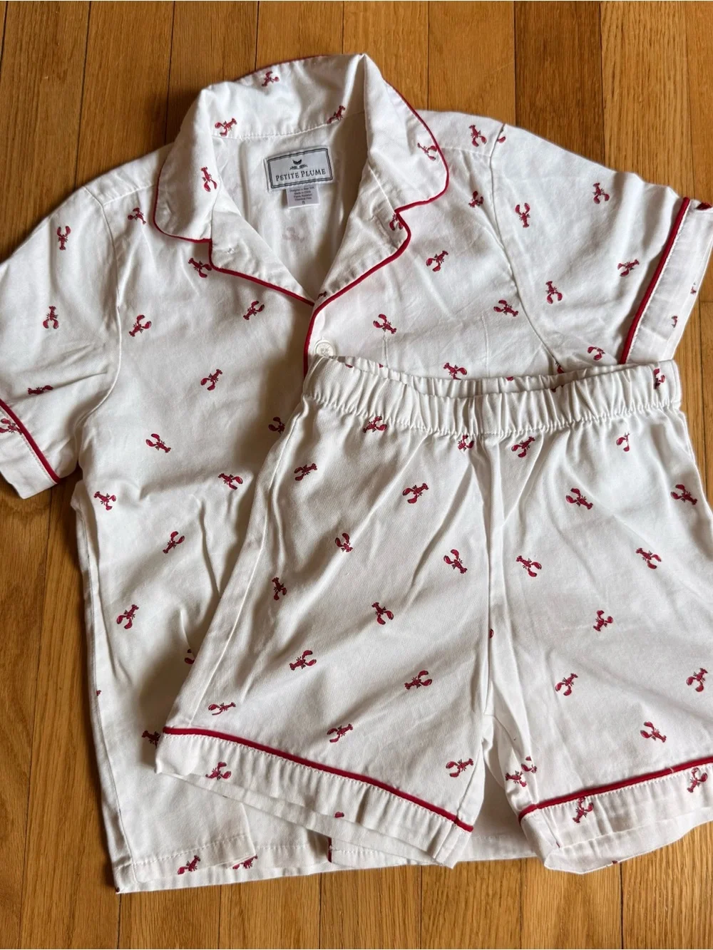 White Kids Pajama Set with Red Lobster Print